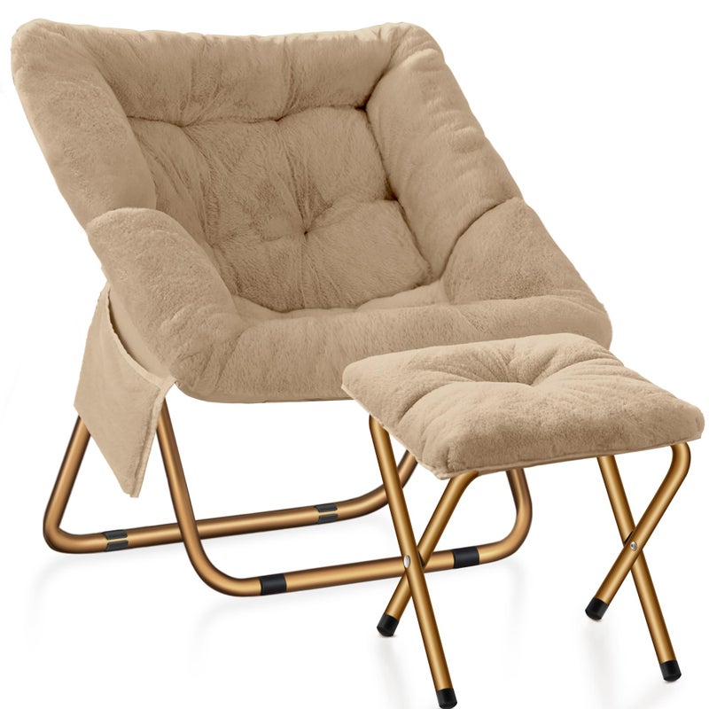 كرسي كاسونبول المريح القابل للطي لغرفة المعيشة، كرسي صوف صناعي ناعم لغرفة النوم، كراسي قراءة للبالغين والأطفال، كبير جداً، بيج