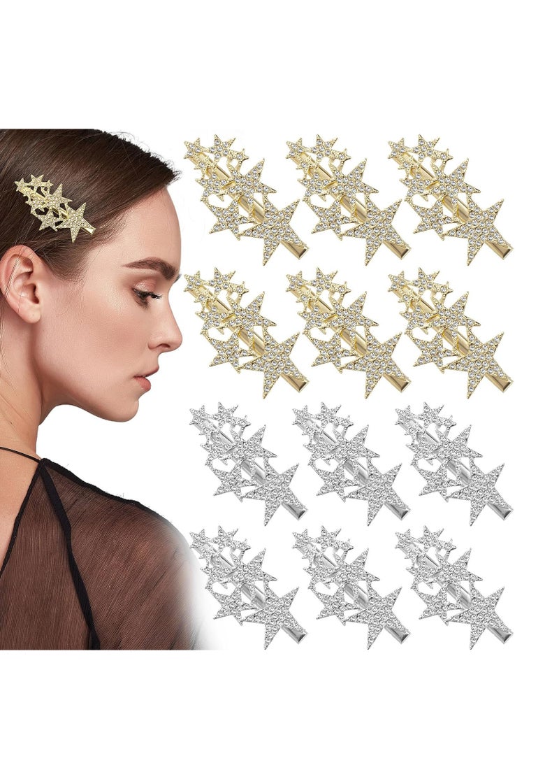 SYOSI مشابك شعر مزينة بالأحجار اللامعة، دبابيس شعر زفاف للعروس، مشابك شعر ذهبية فضية على شكل نجوم للعروس وصديقاتها، إكسسوارات شعر فرنسية من الكريستال للعروس، 12 قطعة للنساء والفتيات - Image 1