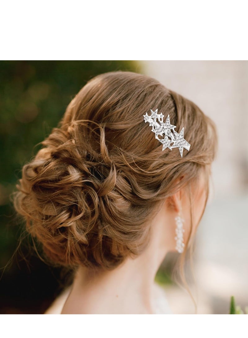SYOSI مشابك شعر مزينة بالأحجار اللامعة، دبابيس شعر زفاف للعروس، مشابك شعر ذهبية فضية على شكل نجوم للعروس وصديقاتها، إكسسوارات شعر فرنسية من الكريستال للعروس، 12 قطعة للنساء والفتيات - Image 2
