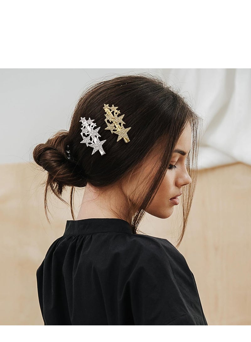 SYOSI مشابك شعر مزينة بالأحجار اللامعة، دبابيس شعر زفاف للعروس، مشابك شعر ذهبية فضية على شكل نجوم للعروس وصديقاتها، إكسسوارات شعر فرنسية من الكريستال للعروس، 12 قطعة للنساء والفتيات - Image 4
