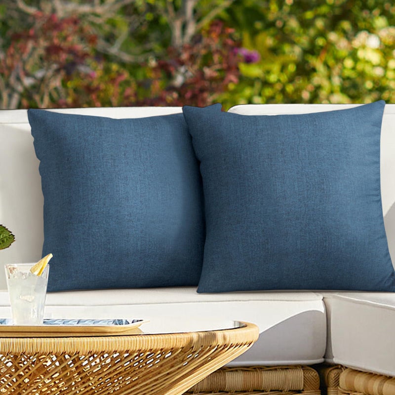 ReeQuo Pack of 2 Outdoor Throw Pillow CoversDecorative Solid Line Waterproof Pillowcases Farmhouse Cushion Covers for Garden Patio Sofa Home Decoration 18x18 Inch Navy Blue