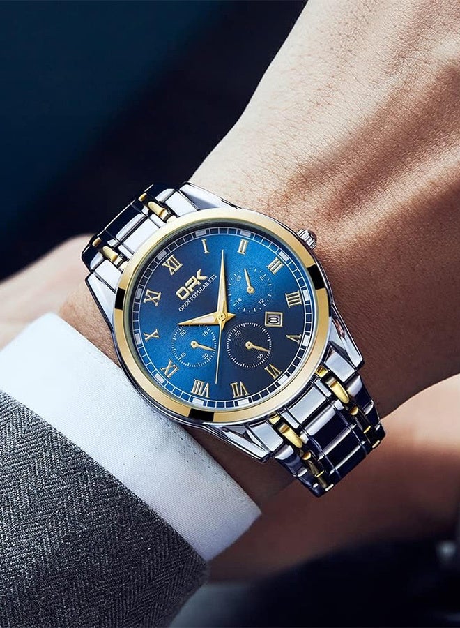 Wrist Watch for Men, Fashion Designed Analog Quartz Men's Watch with Calenda Display, Glow in The Dark Classic Gent's Watch with Stainless Steel Strap - Image 2