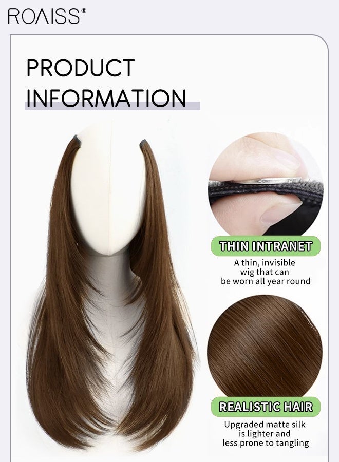 roaiss V-Shaped Layered Straight Hair Invisible Clip-in Extension, One Piece Hair Extension Wig with 5 Clips, Heat Resistant Synthetic Hairpiece for Women , Increase Hair Volume Light Brown, 55cm (21.7 inches) - Image 4