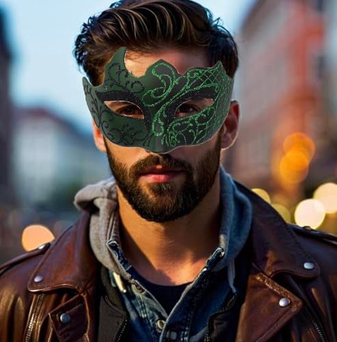 ONESWI Men Masquerade Mask Venetian Mask Greek Roman Mardi Gras Mask for Men (Green) - Image 3