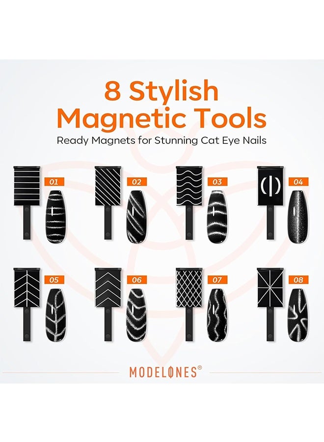 HAVEN Cat Eye Magnetic for Nails,15PCS Cat Eye Gel Nail Polish Magnet Tools Powerful Set Wand Magnet Fall Nail Polish Square Round Magnet Stick Diverse Glassy Cateye Effect - Image 3