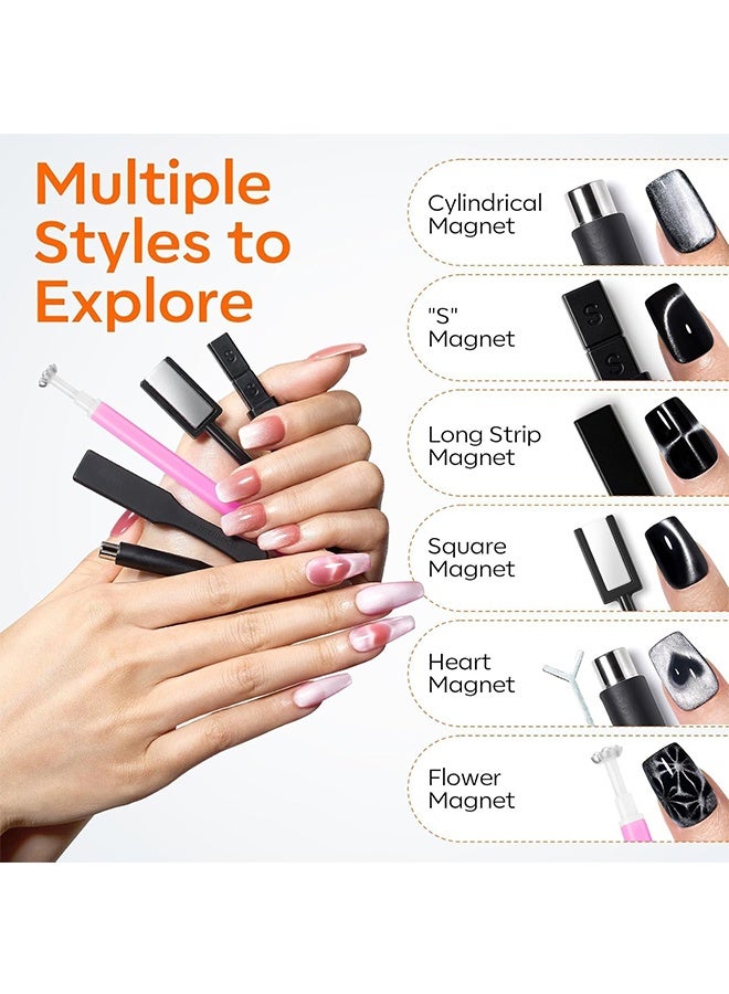 HAVEN Cat Eye Magnetic for Nails,15PCS Cat Eye Gel Nail Polish Magnet Tools Powerful Set Wand Magnet Fall Nail Polish Square Round Magnet Stick Diverse Glassy Cateye Effect - Image 4