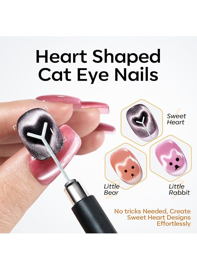 HAVEN Cat Eye Magnetic for Nails,15PCS Cat Eye Gel Nail Polish Magnet Tools Powerful Set Wand Magnet Fall Nail Polish Square Round Magnet Stick Diverse Glassy Cateye Effect - Image 2