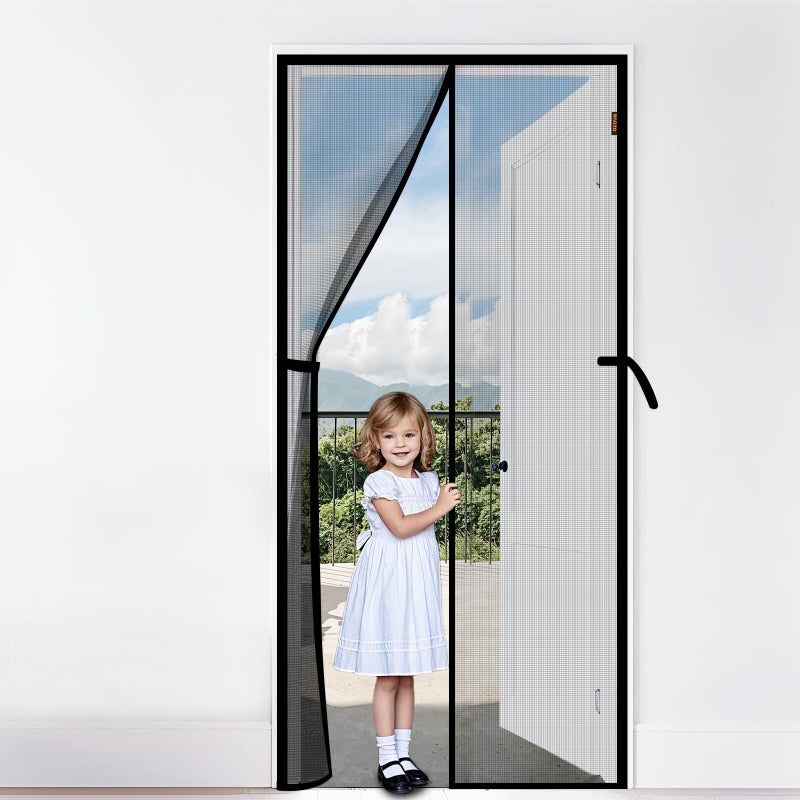 Magnetic Screen Door Fits 36 x 82 Door ScratchProof Polyester Classic MiddleOpening Keep Annoying Creatures Out Pet Friendly Mesh HandsFree Entry with Strong Magnets AutoClosure Grey