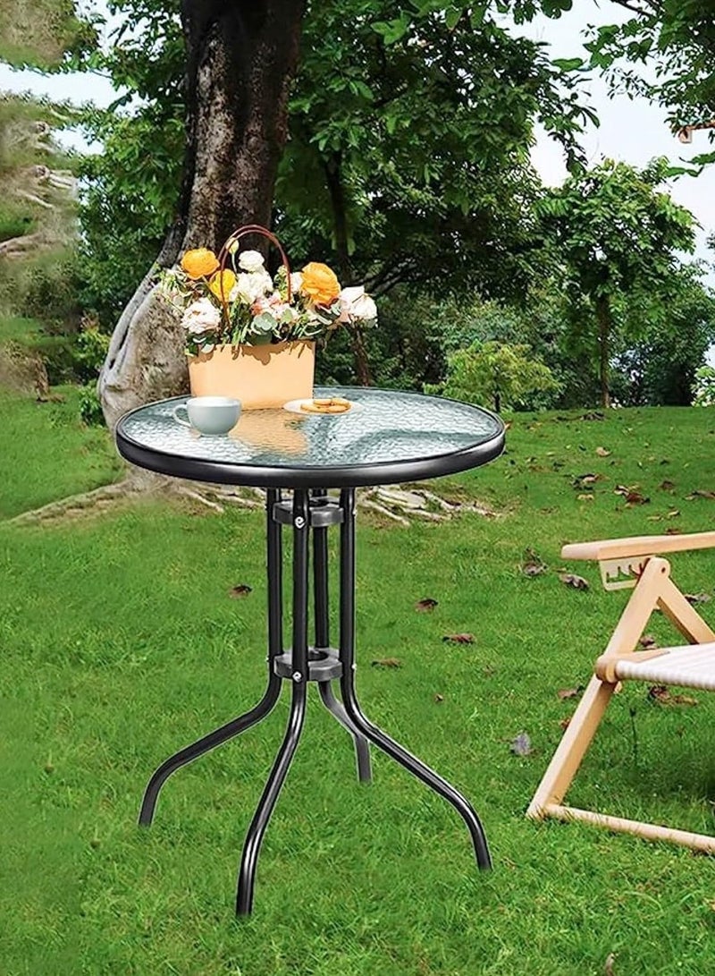 DubaiGallery Round Patio Coffee Side Garden Table - Outdoor Furniture with Metal Frame and Tempered Water Ripple Glass Top for Garden, Backyard, Porch, Deck  - Image 2