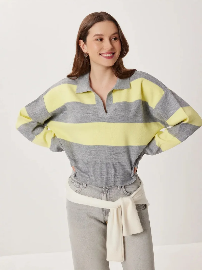 Lovely Istanbul ISTANBUL Ribbed Striped V-Neck Sweater