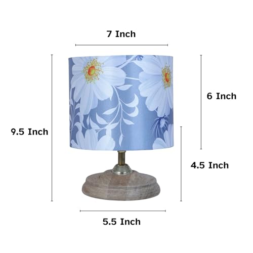 tu casa Wooden Base Bedside Table Lamp with Narcissus Floral Print Satin Shade | Modern Decorative Lamp for Bedroom, Living Room, Office & Gifting - Image 5