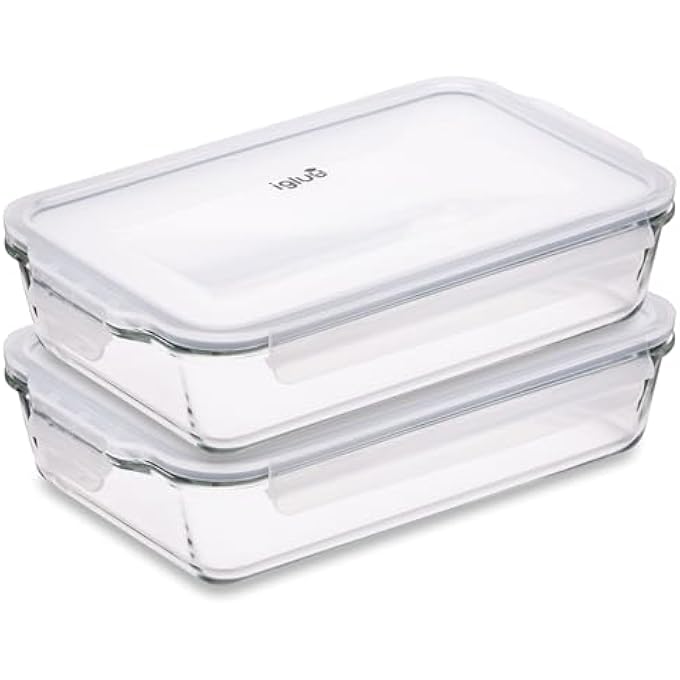 Igluu Meal Prep Glass Oven Dish With Airtight Lid 22L  Set Of 2  Borosilicate Lasagne Dish For Oven Microwave Freezer - Image 1