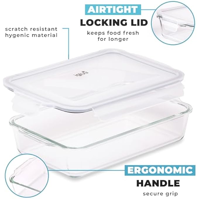 Igluu Meal Prep Glass Oven Dish With Airtight Lid 22L  Set Of 2  Borosilicate Lasagne Dish For Oven Microwave Freezer - Image 3