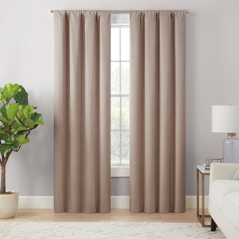 Eclipse Cannes Magnitech 100% Blackout Curtain, Rod Pocket Window Curtain Panel, Seamless Magnetic Closure for Bedroom, Living Room or Nursery, 84 in long x 40 in wide, (1 Panel), Natural/ Linen - Image 1