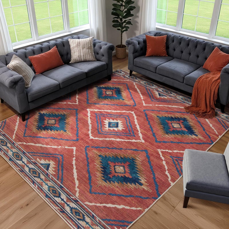 BESTSWEETIE Area Rug 5x7 Rug Machine Washable Non-Slip Low Pile Print Pattern Western Rug for Living Room Bedroom Entryway Tribal Series -Red/Orange - Image 5
