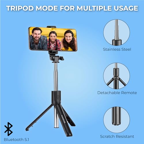 Kratos K1 - V3 Selfie Stick with Tripod Stand,Extendable Selfie Stick for Mobile Phone with Bluetooth Remote,3-in-1 Multifunctional Design for Redmi/Xiaomi/OnePlus/Samsung/Oppo/Vivo and All Phones - Image 3
