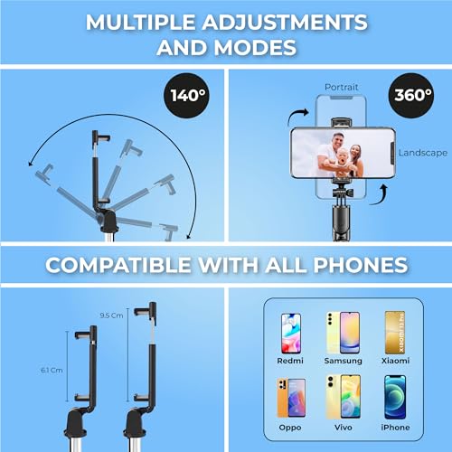 Kratos K1 - V3 Selfie Stick with Tripod Stand,Extendable Selfie Stick for Mobile Phone with Bluetooth Remote,3-in-1 Multifunctional Design for Redmi/Xiaomi/OnePlus/Samsung/Oppo/Vivo and All Phones - Image 2