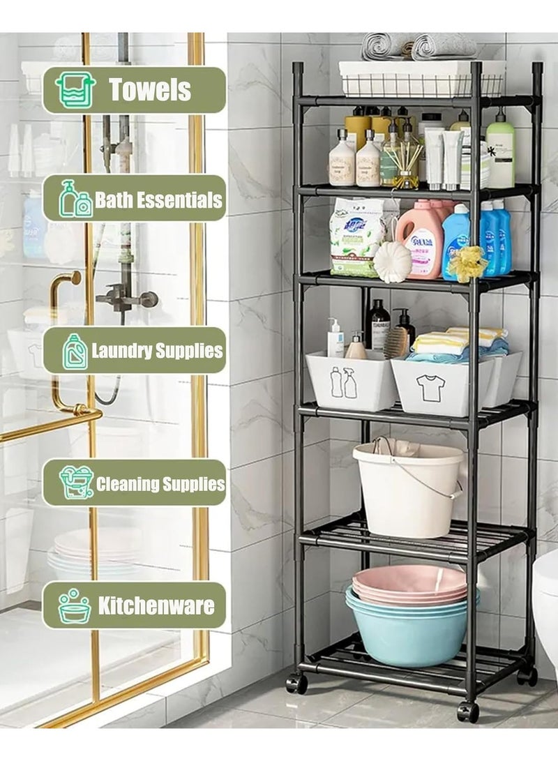 رفوف التخزين - منظم رفوف 6 طبقات، رفوف معدنية متينة مع أقدام قابلة للتعديل، منظم رفوف موفر للمساحة للمخزن، الغسيل، المطبخ - Image 3