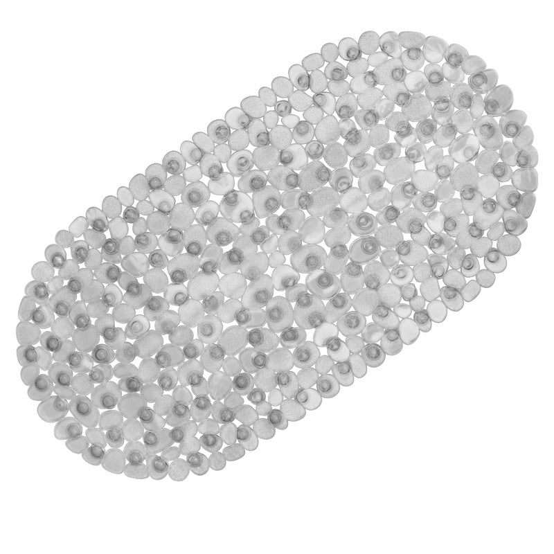 WELTRXE WELTRXE Pebbles Bathtub Mat Non Slip Oval Shower Mat with Suction Cups Drain Holes 27 x 14 Inch Plastic Bathroom Tub Mats Machine Washable BPA Latex Free Safety Mat for Bath Tub Clear Gray