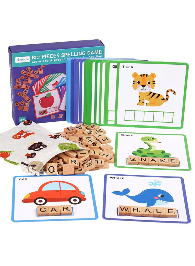 100 Wooden Letters Spelling Word Game Children Early Education English Word Matching Cognitive Toys - Image 1