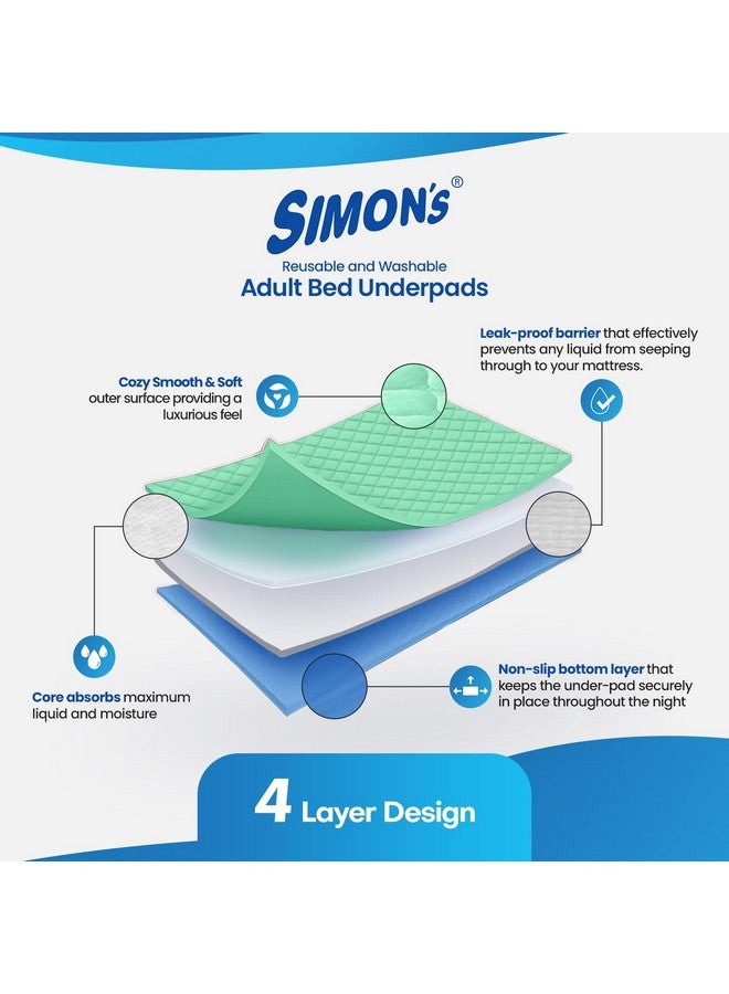 Simon's Simon’s Adult Reusable Classic Bed Underpad for Elderly, Heavy Absorbency Large Size 34 X 36 inches | Leak Proof 4 Layer Design Protects Surfaces for Incontinence Patients - Green | Pack of 1  - Image 4