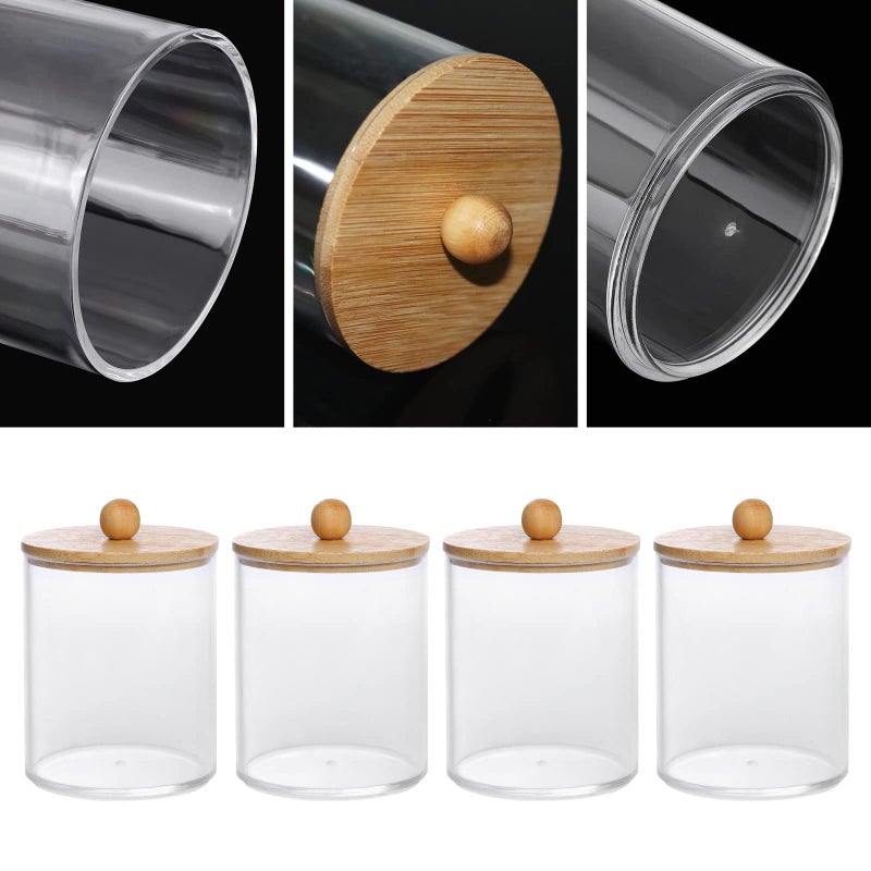 Tbestmax 4 Pack Qtip Holder, 10-Ounce Bathroom Organizer Accessories Storage Containers Clear Plastic Apothecary Jars with Bamboo Lids for Cotton Ball, Cotton Swab, Floss - Image 3