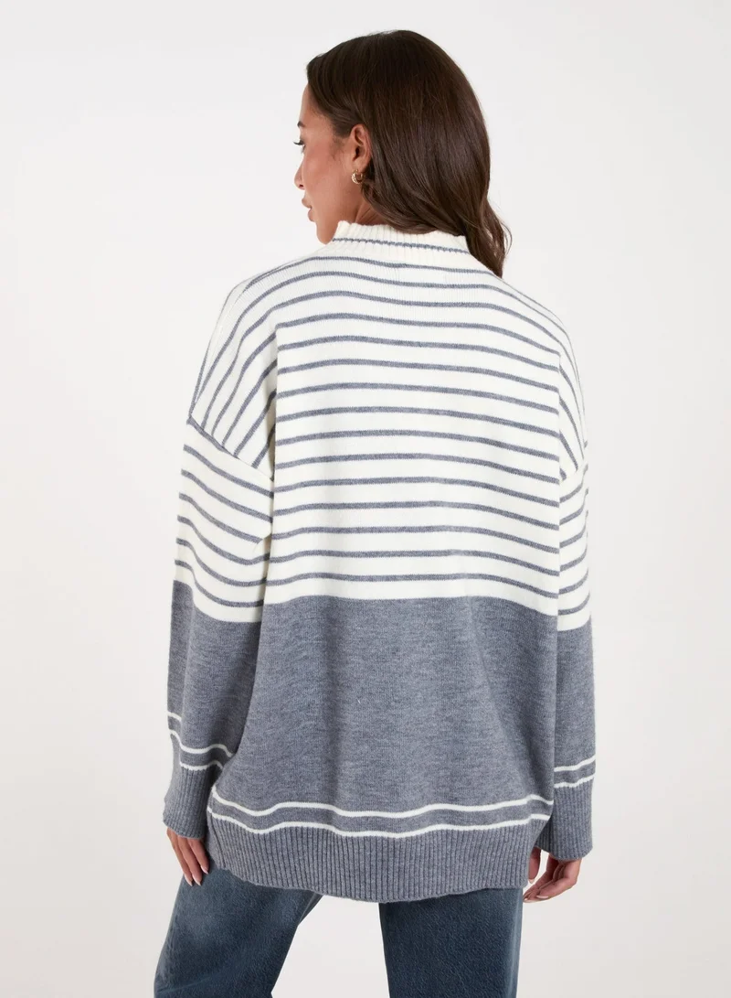 Blue Vanilla Mixed Stripe Round Neck Jumper