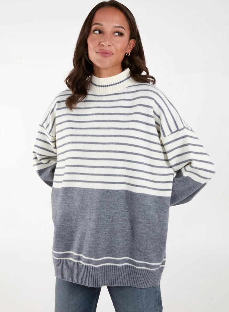 Blue Vanilla Mixed Stripe Round Neck Jumper