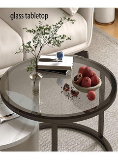 NKX Set Of 2 Modern Round Coffee Table With Top Marble Stone and Metal Frame  - Image 2