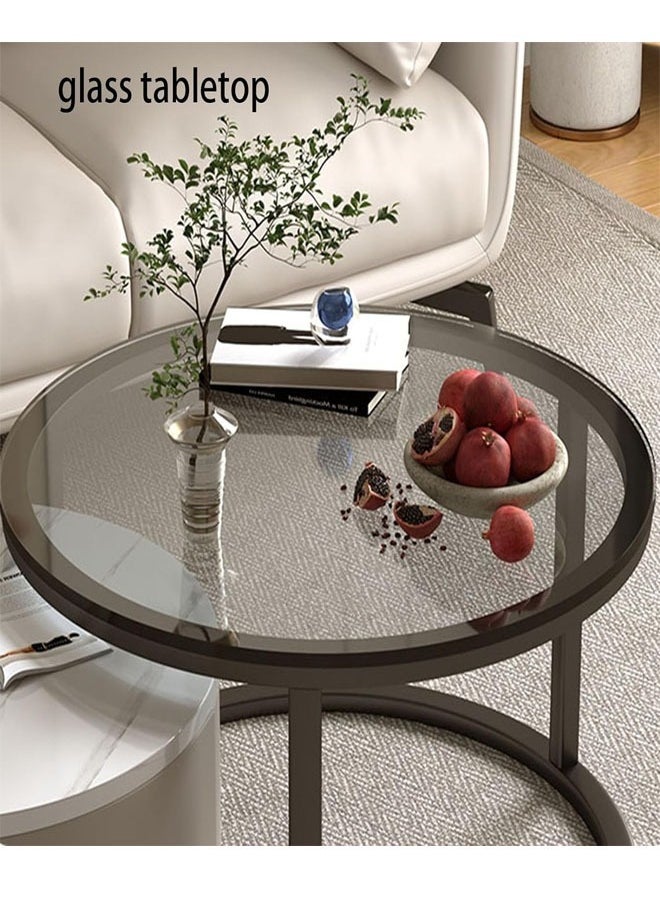 NKX - Set Of 2 Modern Round Coffee Table With Top Marble Stone and Metal Frame - Image 1