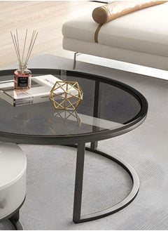 NKX Set Of 2 Modern Round Coffee Table With Top Marble Stone and Metal Frame  - Image 3
