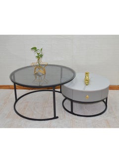 NKX Set Of 2 Modern Round Coffee Table With Top Marble Stone and Metal Frame  - Image 5