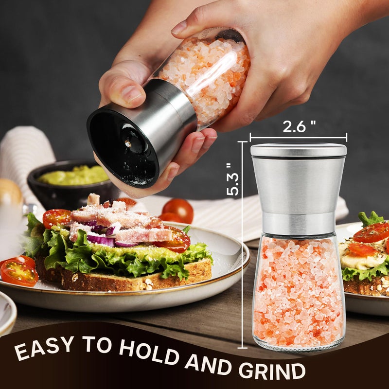 M JINGMEI Stainless Steel Salt and Pepper Grinder Set of 2 - Pepper Mill & Salt Mill with Adjustable Coarseness - Glass Spice Shakers - Easy Clean Ceramic Grinders W/Funnel (2.6"W x 5.3"H) - Image 4