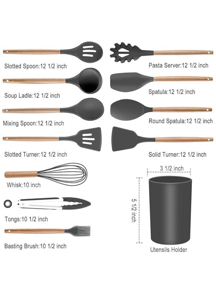 19-Piece Black Kitchen Set - Premium Silicone Utensils & Stainless Steel Knives with Storage Block - Image 2