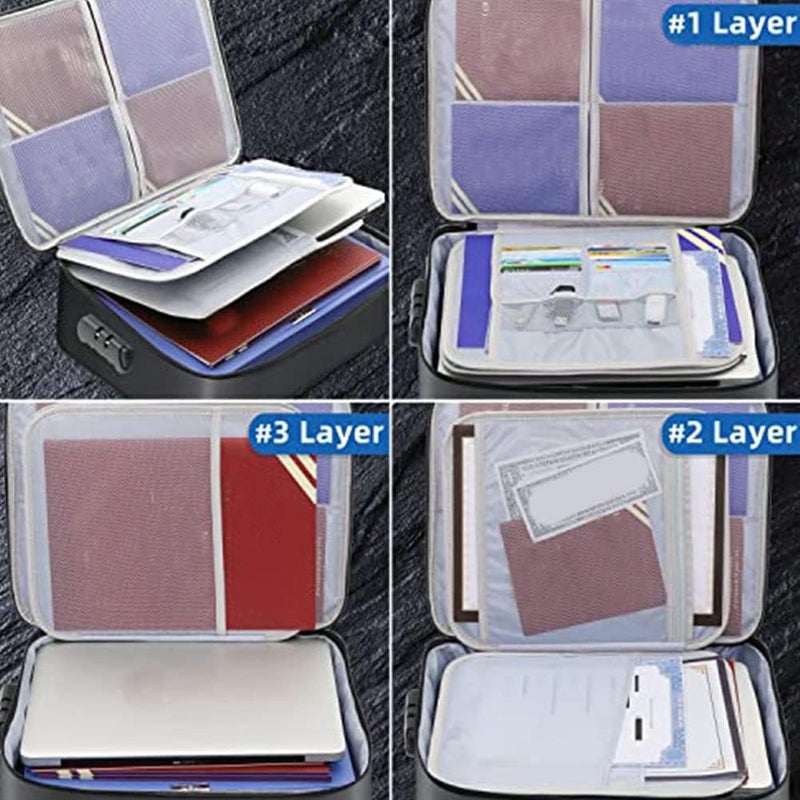 Briefcase with zipper, moisture and fireproof, 3 layers, 38.1 x 27.9 cm, important document storage bag (silver) - Image 3