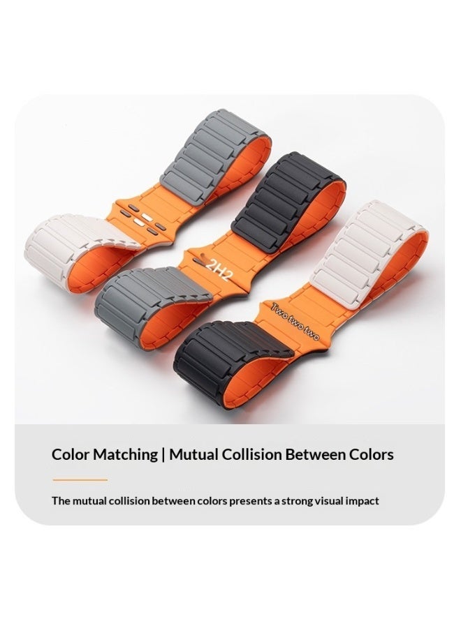 الحلقات المغناطيسية المتوافقة مع أبل واتش مقاس 49/46/45/44/42 مم - سوار سيليكون مرن بديل لساعة آي واتش ألترا 3، 2، 1 وطرازات SE، والسلسلة 11، 10، 9، 8، 7، 6، 5، 4، 3 - باللون البيج - Image 4