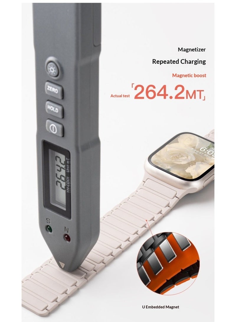 الحلقات المغناطيسية المتوافقة مع أبل واتش مقاس 49/46/45/44/42 مم - سوار سيليكون مرن بديل لساعة آي واتش ألترا 3، 2، 1 وطرازات SE، والسلسلة 11، 10، 9، 8، 7، 6، 5، 4، 3 - باللون البيج - Image 3