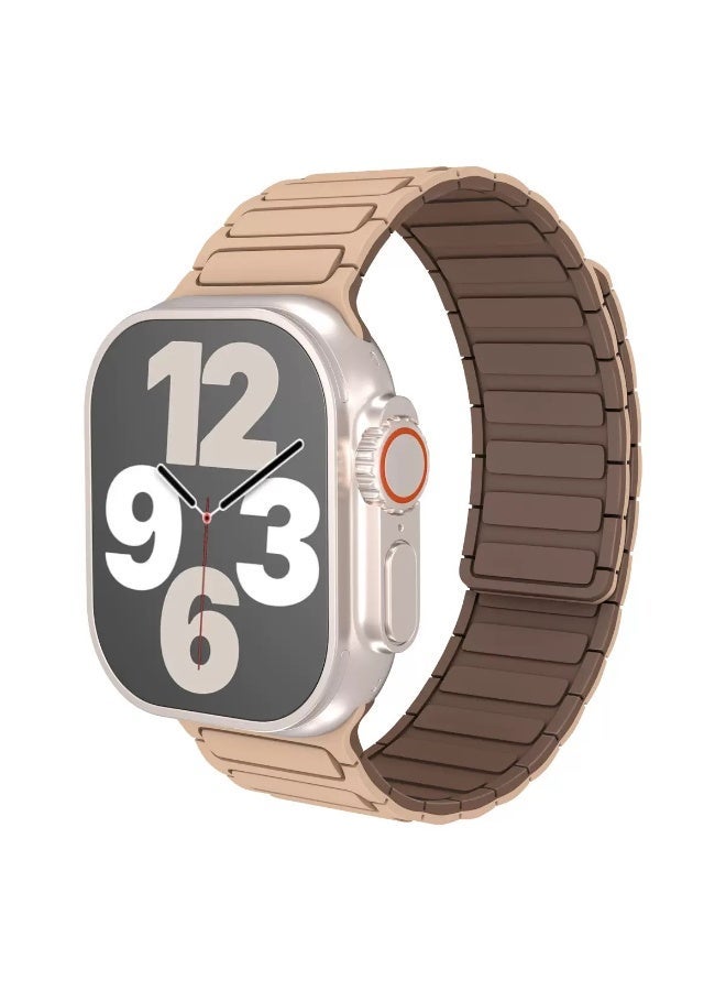 الحلقات المغناطيسية المتوافقة مع أبل واتش مقاس 49/46/45/44/42 مم - سوار سيليكون مرن بديل لساعة آي واتش ألترا 3، 2، 1 وطرازات SE، والسلسلة 11، 10، 9، 8، 7، 6، 5، 4، 3 - باللون البيج - Image 1