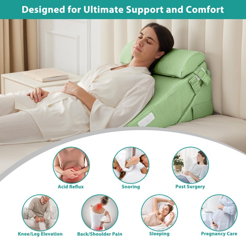 Bedluxe 3Pcs Orthopedic Bed Wedge Pillow Set, Foam Wedge Pillow Post Surgery for Back, Leg and Knee Support, Adjustable 9&12 Inch Folding Triangle Pillow for Sleeping, Acid Reflux, Snoring, Green - Image 4
