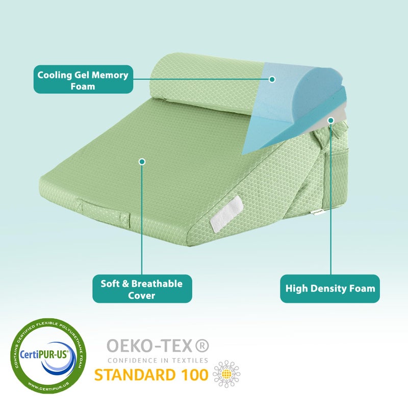 Bedluxe 3Pcs Orthopedic Bed Wedge Pillow Set, Foam Wedge Pillow Post Surgery for Back, Leg and Knee Support, Adjustable 9&12 Inch Folding Triangle Pillow for Sleeping, Acid Reflux, Snoring, Green - Image 5