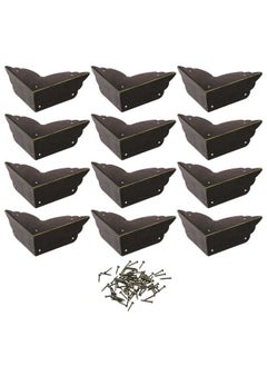 COSMOS Pack Of 12 Antique Metal Box Corner Protector Edge Safety Guard Cabinet Furniture Corner Metal Bumpers Bronze Tone Color  - Image 2