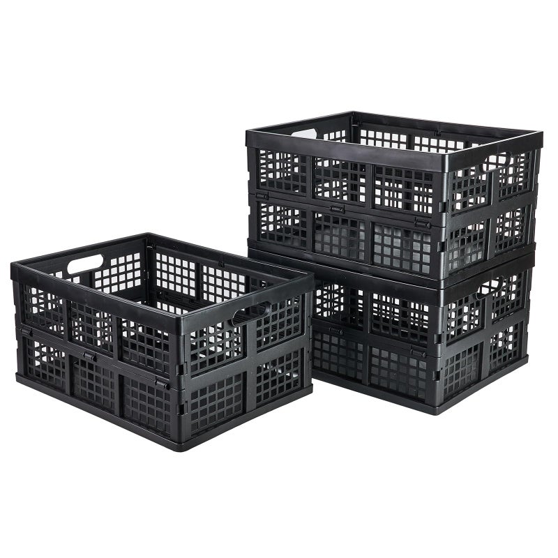 Aebeky 3Pack Plastic Collapsible Storage Crates30LFoldable Plastic Crates for Storage Black