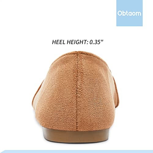 Obtaom Women's Pointy Toe Loafer Flat Comfortable Faux Suede Work Shoes,Cute Penny Loafer Slip On Ballet Flat(Orange/Tan US9) - Image 5
