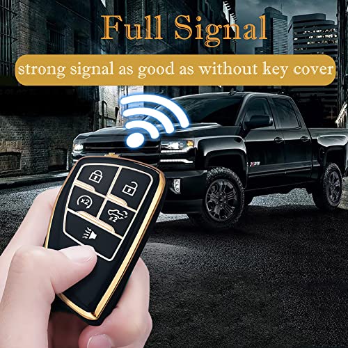 Cacacar Key Fob Cover for Chevy GMC with Keychain, Silverado Sierra Tahoe Suburban Equinox Traverse Yukon Denali Terrain Buick Envision Premium Soft TPU Case (5 Buttons Blue) - Image 3