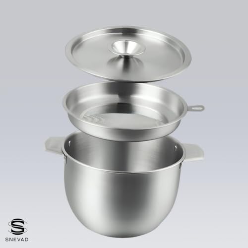 Snevad Oil Filter Basin Stainless Steel Oil Container Mixing Bowl with Lids Cooking Oil Container Kitchen Oil Basin 1.5 Liter Food Preparation Bowl with Fine Mesh Strainer Coaster Tray [24x20x12 CM] - Image 2