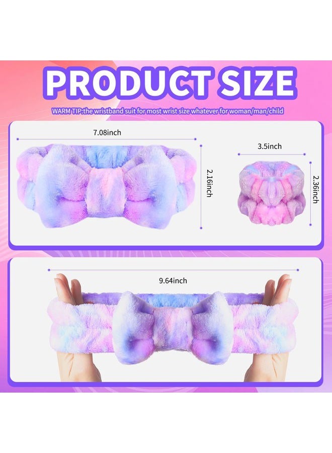 WSYUB Spa Headband and Matching Wrist Bands for Washing Face, Fuzzy Skincare Bow Headbands, Soft Facial Makeup Head Bands, Shower Hair Sleepover Party Supplies - Image 2