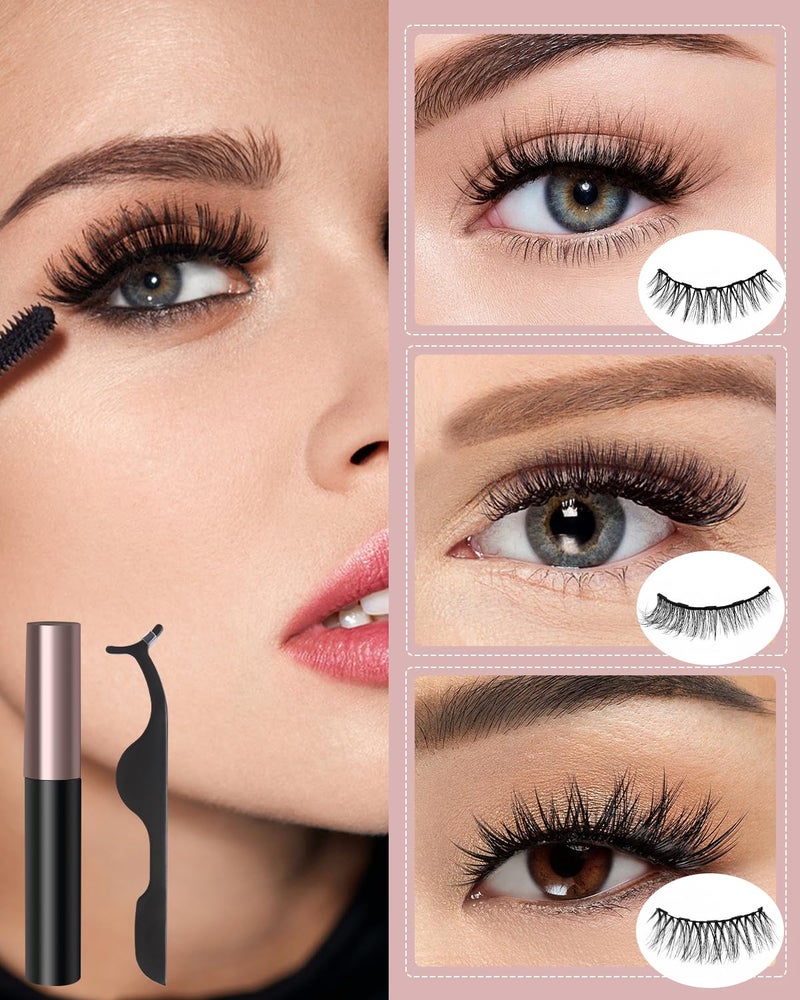 Batfield 3 Pairs Magnetic False Eyelashes - Reusable Fake Eyelashes with Eyeliner and Tweezer - Artificial Eye Lashes for Women Natural Wispy(Style 3) - Image 3