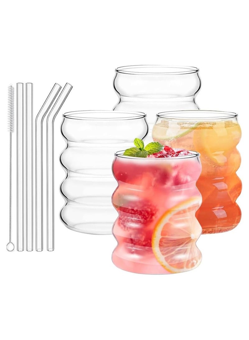 بيوينتي ‌أكواب قهوة مثلجة من بوينتي، فناجين قهوة زجاجية شفافة، أكواب صودا، كؤوس ميلك شيك، كؤوس عصير، مجموعة كؤوشرب زجاجية مع قشة زجاجية (مجموعة من 4 قطع مع فرشة تنظيف) - شفاف، 13.5 أونصة - Image 1