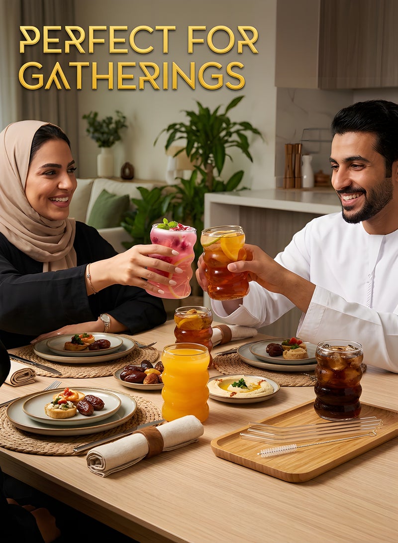 بيوينتي ‌أكواب قهوة مثلجة من بوينتي، فناجين قهوة زجاجية شفافة، أكواب صودا، كؤوس ميلك شيك، كؤوس عصير، مجموعة كؤوشرب زجاجية مع قشة زجاجية (مجموعة من 4 قطع مع فرشة تنظيف) - شفاف، 13.5 أونصة - Image 3