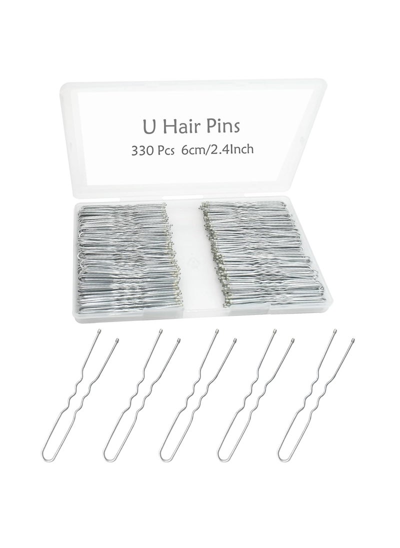 YINGFENG 330 Count U Shaped Silver Hair Pins for Buns YINGFENG 24inch Bun Pins Silver Hair Pins for Women with Storage Box for Updos French Twists 